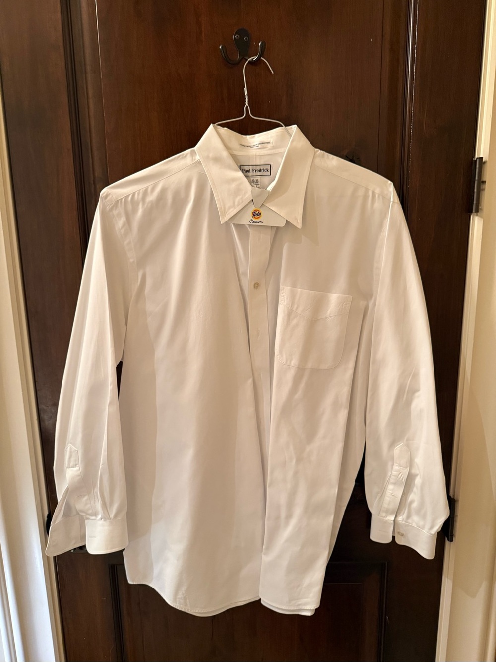 Paul Fredrick White Long-Sleeve Dress Shirt with Chest Pocket